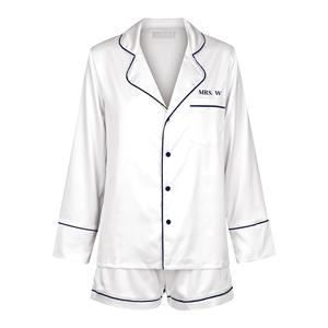 Customized Name Satin <strong>PJS</strong> for Women Luxury Personalized Embroidery Solid Pyjama Sets Elastic Waist Closure for <strong>Summer</strong> - Product Image 2