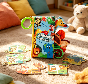 Libro Sensorial de Tela con Forma de Animal para Bebés, Libro de Actividades para el Aprendizaje Temprano, Entrenamiento Cognitivo para Niños Pequeños y Preescolares, en Caja con Ventana - Product Image 4