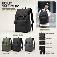 Mochila Multifuncional Personalizada para Portátil, para Viajes Diarios, Mate, Impermeable, de Gran Capacidad, con Solapa, Informal de Negocios, Unisex para Oficina