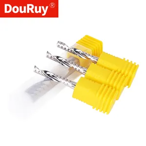 Dourbuy mata profil alat pemotong CNC mata bor satu seruling Spiral mata ukir baja Tungsten karbida pemotong penggilingan baja