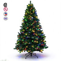Sapin de Noël artificiel pré-éclairé de 7 pieds, sapin d'épicéa réaliste avec 8 modes d'éclairage LED blanc chaud pour la décoration intérieure des fêtes