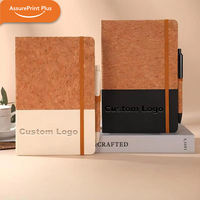 Carnet A5 en liège écologique avec couverture rigide, élastique et stylo, personnalisable avec logo, idéal pour le bureau ou comme cadeau d'entreprise