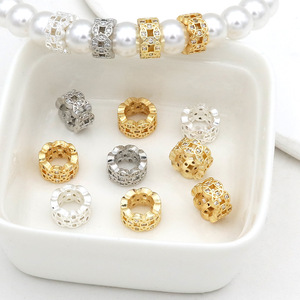18k Gold Plated <b>Copper</b> Spacer Beads With Zircon Inlay Mixed Shapes For <b>Bracelet</b> Making DIY Jewelry Components - Product Image 1
