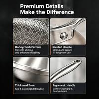 Poêle à frire en acier inoxydable gaufré à fond plat - Base tri-couches, compatible avec les cuisinières à induction et à gaz