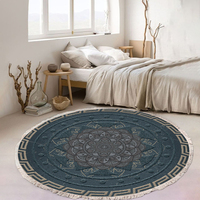 Tapis de salon ethnique religieux à pois, fabriqué à la machine, style rétro circulaire avec design à franges