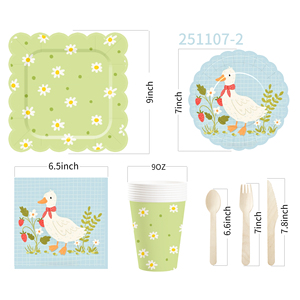 DAMAI Duck Party Set Party Tableware Children's Birthday Pets Including <b>Paper</b> Plates Napkins <b>Tablecloths</b> Cups for 8 Guests - Product Image 4