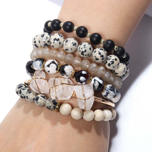 Đàn hồi Boho đá quý đồ trang sức đá quý tự nhiên tinh thể thủy tinh hợp kim vít chủ đề druzy <span class=keywords><strong>Bangle</strong></span> 6 cái căng ngăn xếp Vòng tay bộ - Product Image 1