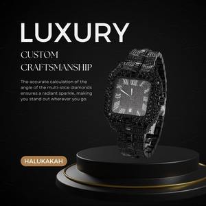 Reloj para Hombre con Diamantes Moissanite, Lujoso, Chapado en Oro Real de 18k/Oro Blanco Platino/Rodio Negro, Cuarzo, Esfera Cuadrada de 41MM - Product Image 5