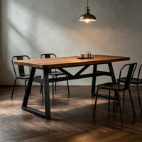 Table à manger rectangulaire moderne en noyer, avec structure en acier noir stable, pour la maison et les restaurants