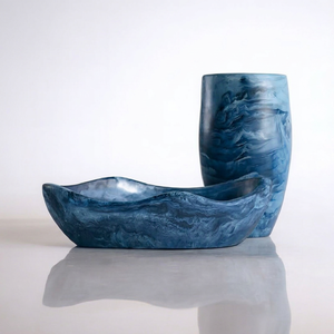 Blue <b>Resin</b> Handmade Polished Modern Wavy Serving Bowl Eco-Friendly Dishwasher Safe Decorative Home Decor - Product Image 1