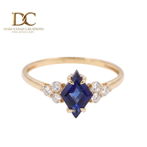 Nouvelle bague de luxe en or jaune massif 14 carats avec diamant de laboratoire et saphir bleu royal, bijoux de mariage pour femmes - Product Image 2