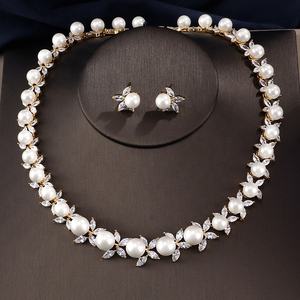 Babol sp030 pérolas brancas, com aaa zircão diamante colar, brincos, conjuntos de joias de casamento, mulheres, luxo, prata, joias - Product Image 6