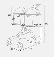 Poussette pour animaux de compagnie 3-en-1 pliable en acier léger à 4 roues, multi-transport, réglable, confortable, avec panier amovible