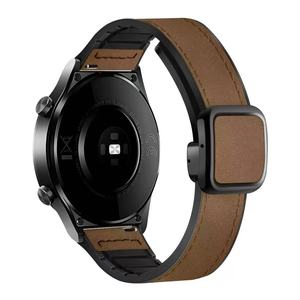 Bracelets magnétiques en silicone souple + cuir véritable de 20 mm et 22 mm avec boucle carrée magnétique pour montres Huiwei, Samsung, <span class=keywords><strong>Garmin</strong></span> - Product Image 5