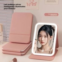 Miroir de maquillage compact portable de bureau avec lumières LED, pliable, cadre en plastique, pour la maison et les voyages, pour les besoins de beauté