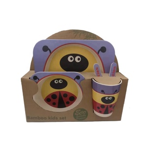 Juego de cena de plato de melamina de fibra de bambú libre de BPA al por mayor 5 piezas para niños vajilla de fibra de bambú bebé 5 piezas Juego de cena de alimentación - Product Image 4