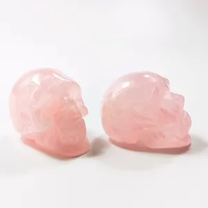 Cheap wholesale 2 inch hand made natural healing gemstone rose quartz carved decorative skulls for sale Crafts
