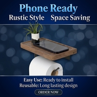 Support mural moderne de luxe en bois massif écologique pour papier toilette avec étagère et support de téléphone pour salle de bain - Offre Spéciale