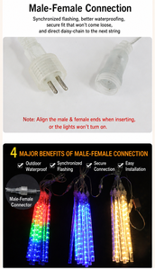 ไฟประดับ LED รูปดาวตก สายไฟร้อยกันแบบกันน้ำสำหรับตกแต่งภายนอกอาคาร ไฟประดับตกแต่งวันหยุด ไฟม่านรูปดาวกระพริบ - Product Image 4