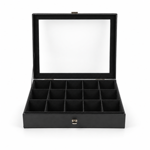 Caja de Exhibición para Relojes de Cuero PU con 15 Ranuras, Tapa de Vidrio y 15 Almohadillas, con Logotipo Personalizado, Fabricante OEM de Vietnam, Regalo Corporativo - Product Image 3