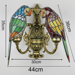 LongHuiJing Tiffany <b>Wall</b> <b>Sconce</b> Parrot Design <b>Wall</b> Light with Stained Glass Shade 2 Lights Birds <b>Wall</b> Lamp for Porch Bedroom - Product Image 4
