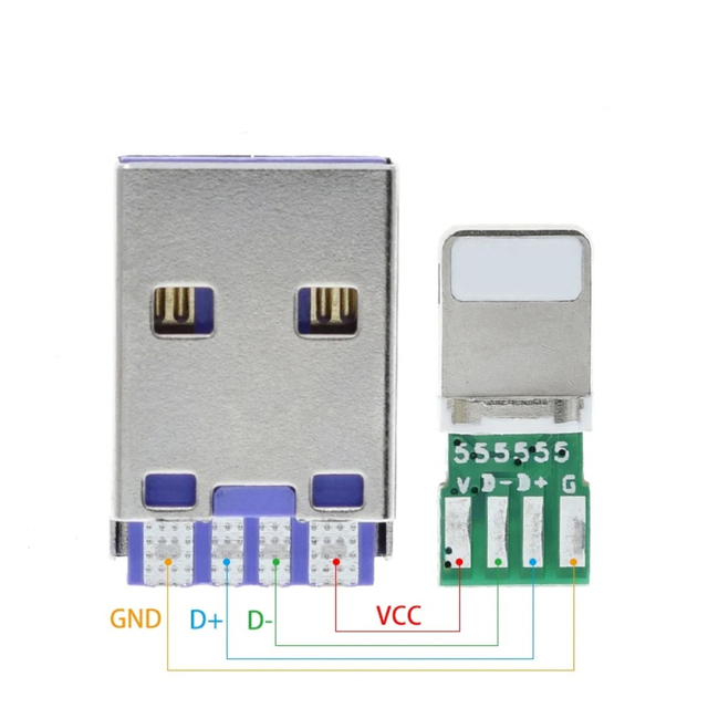 DC5V 2.5A Lightning Cable 8Pin USB For With 4PIN PCB +Type A 4PIN Male USB For Data Charge Cable DIY KIT