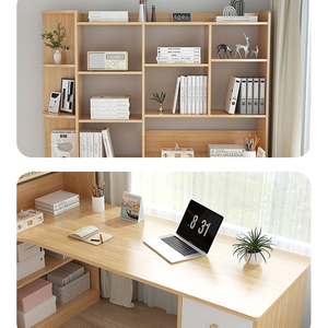 Escritorio de Computadora Moderno de Madera para el Hogar, <span class=keywords><strong>Mesa</strong></span> de Trabajo, Escritorio de Computadora en Forma de L con Librero y Cajón - Product Image 5