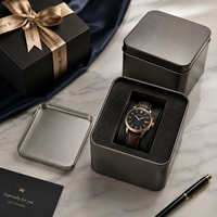 Boîte à montre en métal carrée de luxe avec gravure, conteneur en fer blanc personnalisé imprimé pour emballage cadeau de montres, lunettes et bracelets