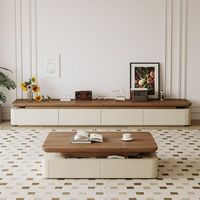 Ensemble table basse et meuble TV de luxe moderne en bois massif et pierre avec rangement pour appartement