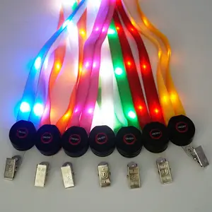LED Light Up Lanyard Glowing Key Chain ID Badge Necklace Keys Holder Flashing Cruise Hanging Rope Mobile Phone Straps