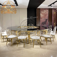 Meubles de banquet pour événements d'hôtels de luxe, banquet, réception, acier inoxydable, table de banquet, table à manger, table de dîner, table en verre noir demi-lune, mariage