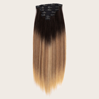 Extensions de cheveux synthétiques à clipser, longues et droites, effet ombré, résistantes à la chaleur, avec 7 pièces/ensemble, 160 grammes