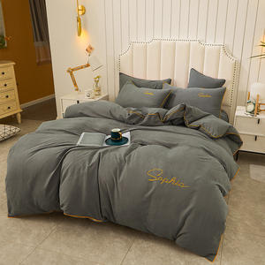 Set de literie de luxe, set de literie avec drap de couleur unie, housse de <span class=keywords><strong>couette</strong></span>, king size - Product Image 2