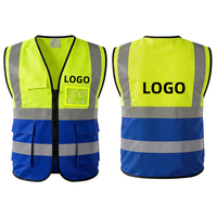 Vente en gros d'usine, gilet de sécurité réfléchissant à haute visibilité, bicolore, multi-poches, imperméable, classe 2 ANSI, avec logo, fermeture éclair