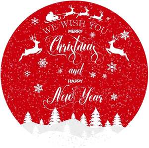 Joyeux Noël Rond Toile de <span class=keywords><strong>Fond</strong></span> Élastique En Stock Rouge <span class=keywords><strong>Blanc</strong></span> <span class=keywords><strong>Cerf</strong></span> Flocon De Neige Pin Forêt Xmas Party Decor Photo <span class=keywords><strong>Fond</strong></span> - Product Image 3