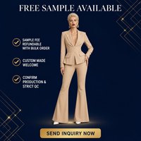 Ensemble tailleur blazer peplum personnalisé pour femme, revers pointus, taille cintrée, pantalon évasé taille haute, tenue de bureau élégante, vente en gros
