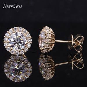 光环螺柱1ct D VVS2圆形切割IGI实验室生长钻石14k纯金珠宝耳钉 - Product Image 1