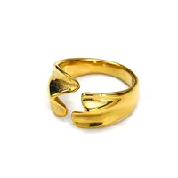 Bague large chic en acier inoxydable plaqué or, design ondulé irrégulier ouvert, polie, bijou minimaliste tendance pour femme, à porter au quotidien