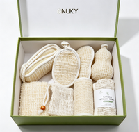 Ensemble d'accessoires de bain simples en coton et lin naturel avec logo personnalisé, kit de gommage exfoliant pour la douche, ensemble de nettoyage ménager, ensemble cadeau