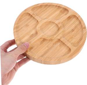 Plato de postre de bambú rústico, bandeja de mesa de café, bandeja de pan dividida, soporte para servir comida para fiesta, boda, bandeja de madera decorativa - Product Image 1