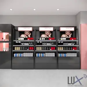 Lux batom skincare, maquiagem, cosméticos, ideias de design de interior de loja, personalizado, de parede, de cosméticos, loja, móveis