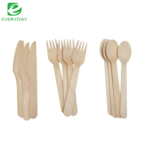 Hàng Ngày 16Cm Thân Thiện Với Môi Phân Hủy Sinh Học Có Thể Tái Chế Bạch Dương Gỗ Đảng Bộ Đồ Ăn Dao Kéo Đặt Sử Dụng Duy Nhất Thìa Dùng Một Lần Dĩa - Product Image 5