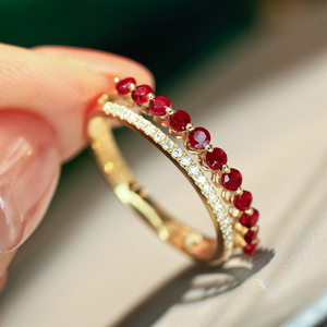 อาซูโอ 18K แหวนทองคำแท้สีเหลืองหรูหราประดับทับทิมธรรมชาติและเพชรแท้ ของขวัญสำหรับผู้หญิง สวมใส่ได้ทุกวัน สวยงามคลาสสิก เครื่องประดับ Au750 - Product Image 2