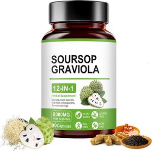Kapsul BIOCHEALTH Graviola Soursop dengan minyak biji hitam, Lumut laut, Ashwagandha, kunyit & Moringa | Dukungan imun & Kesehatan Gut - Product Image 1