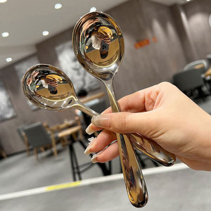 304 Stainless Steel Spoon Deepened Thickened <b>Round</b> Household Kitchen Soup Spoon Durable Solid Color - Product Image 2