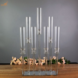 Gros rectangle forme 7 bras cristal pilier bougeoir tube de verre candélabres pièce maîtresse décor de fête de mariage - Product Image 3
