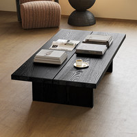 Table basse en bois massif noir de style mid-century, table à thé longue de luxe vintage pour séjour, tatami, petit espace, salon