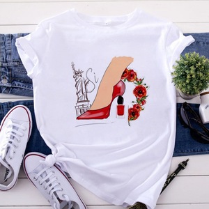 Großhandel T-Shirt Hochwertige Mode Urban Girls High Heels Gedruckt Loose O Collar Damen Casual T-Shirt Sommer verkäufe - Product Image 3