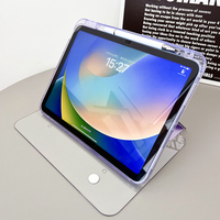 Housse de tablette rigide transparente avec support rotatif pour iPad 9e/8e/7e génération 10,2 pouces avec porte-stylet