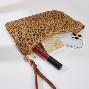 Sac de plage d'été en crochet pour femmes, sac à bandoulière en paille à <span class=keywords><strong>la</strong></span> mode, vente en gros, avec fermeture éclair, sac messager - Product Image 2